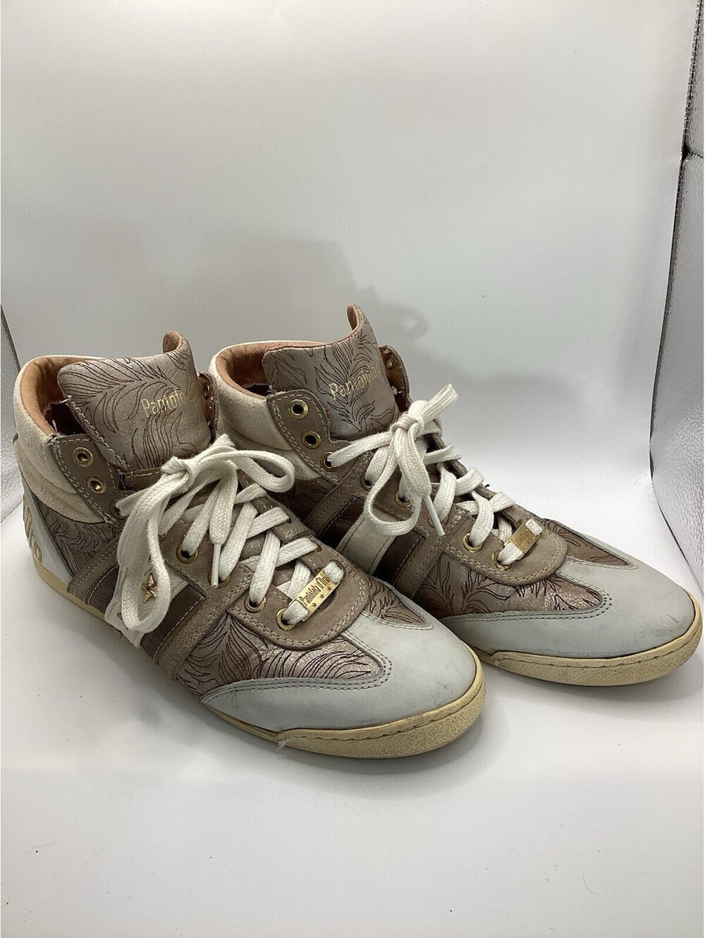 pantofola d'oro High Top Leather Sneakers Gold White Size 41